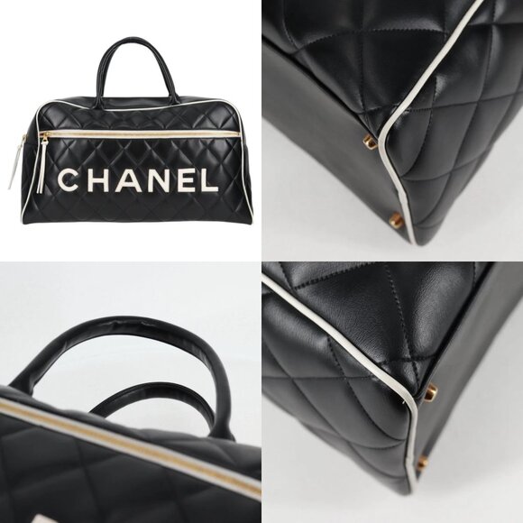 CHANEL Matelasse Boston Bag Calf Skin Black CC Auth 127925V - Picture 15 of 15